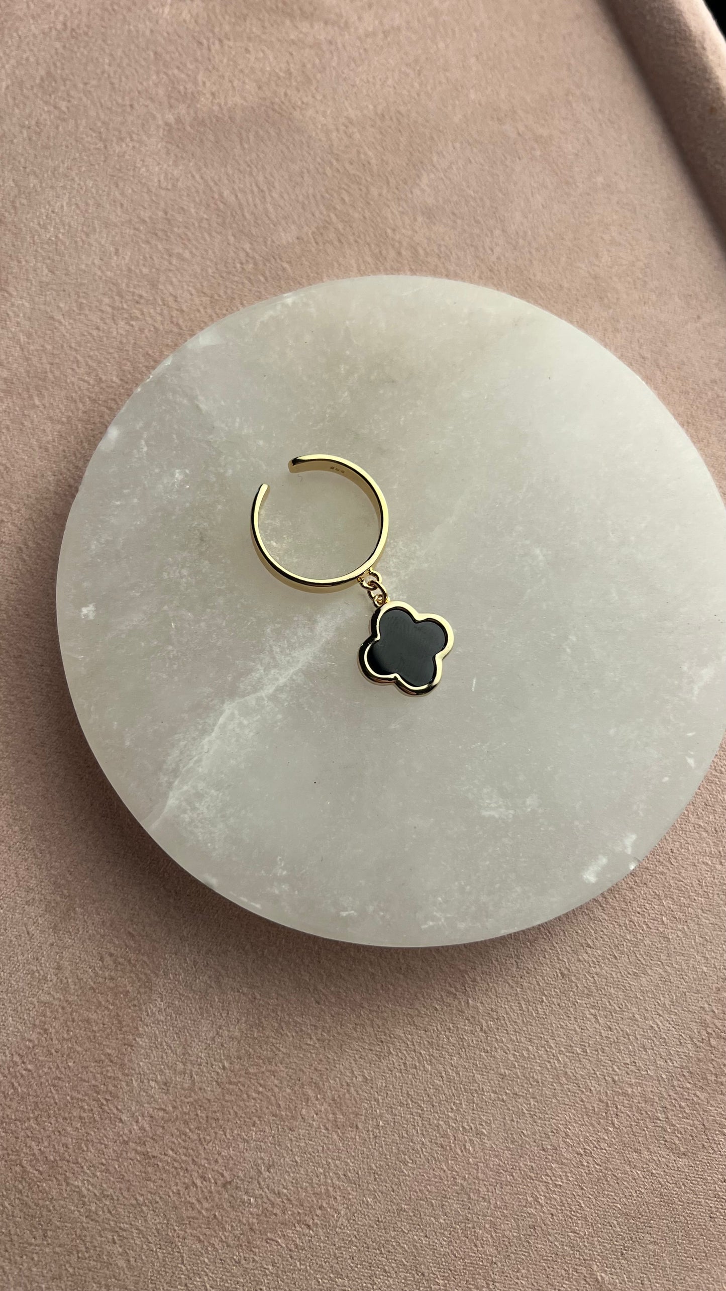 Ring adjustable size gold with clover pendant. Gift for her