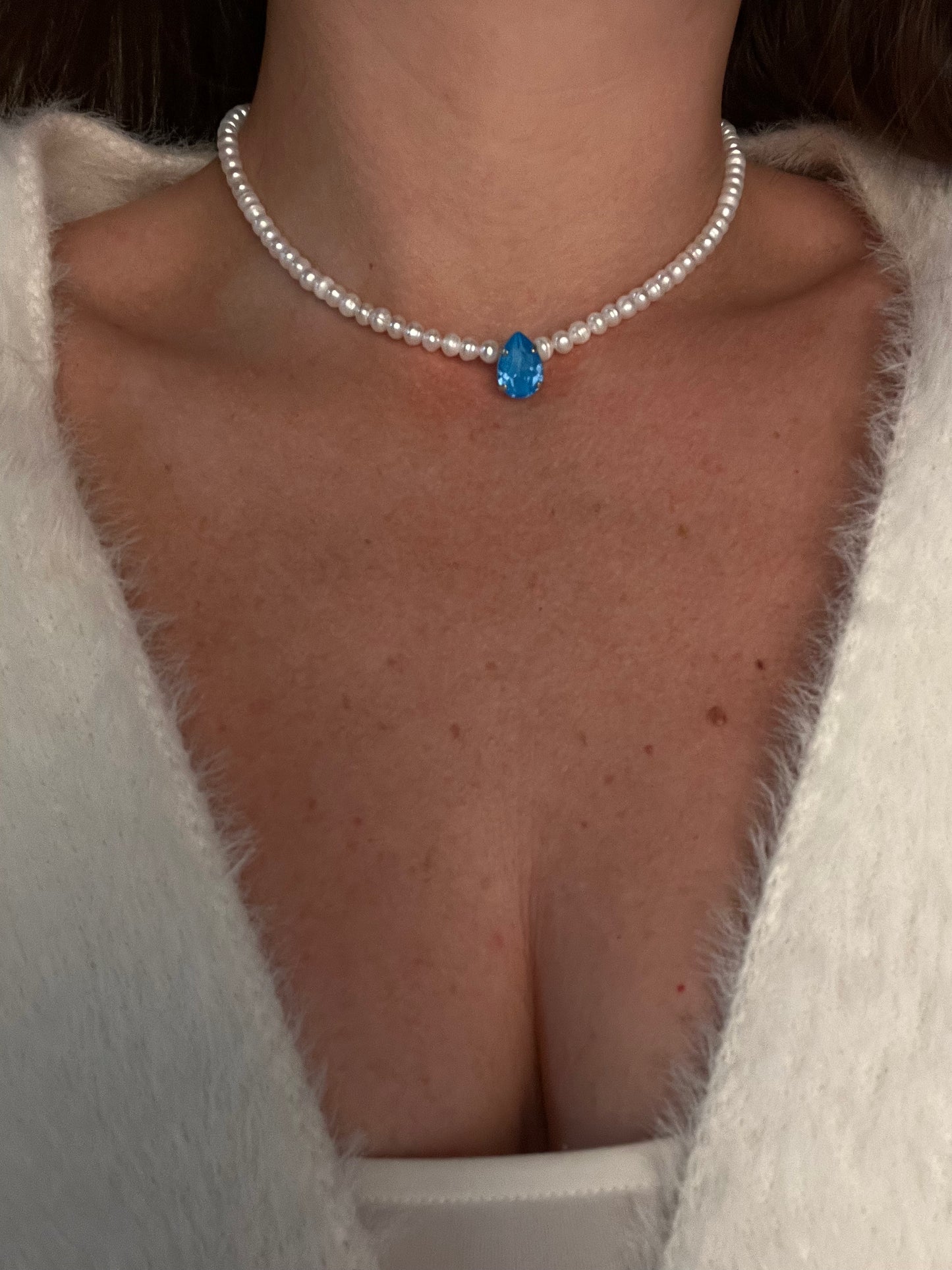 Necklace made of large pearls with crystal. Gift for her