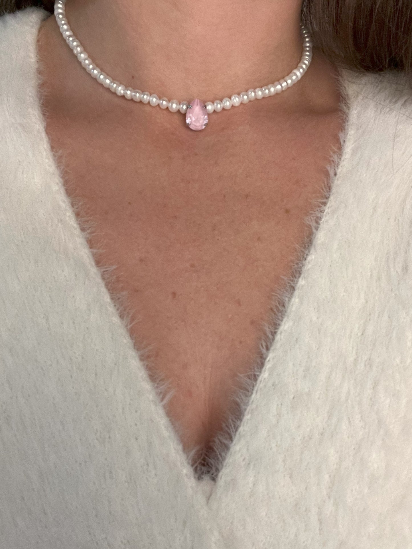 Necklace made of large pearls with crystal. Gift for her