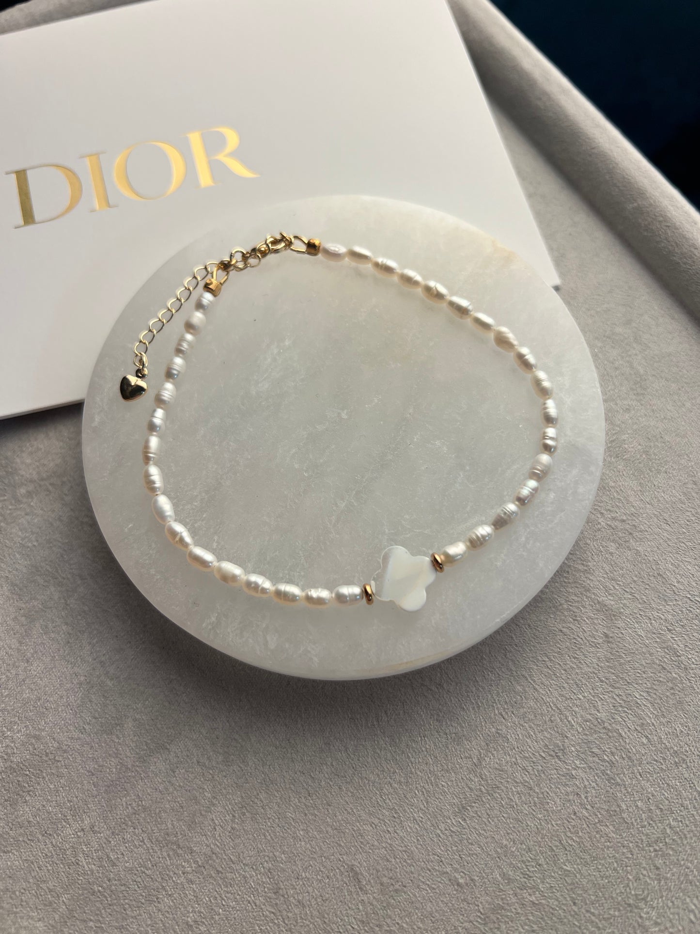 Pearl Anklet Bracelet with Pearl Clover Handmade Jewelry. Gift for her