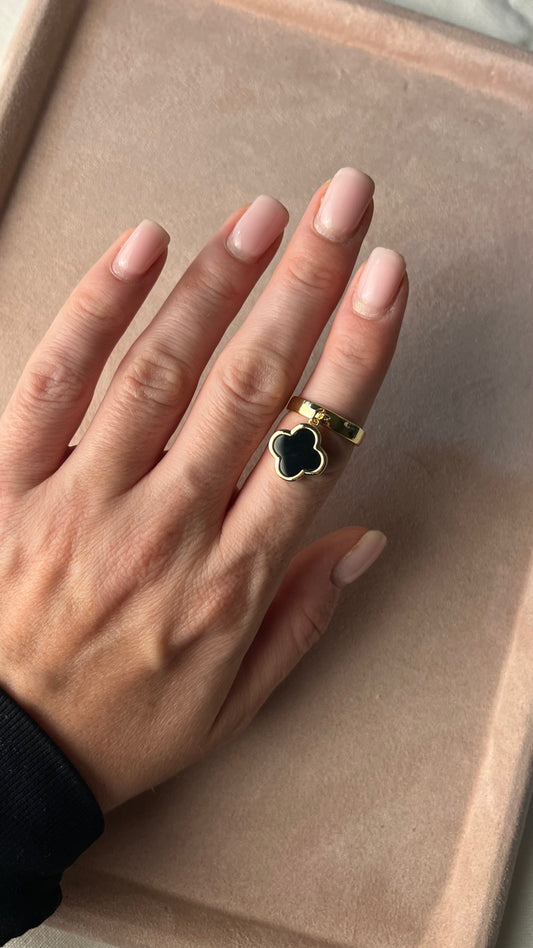 Ring adjustable size gold with clover pendant. Gift for her