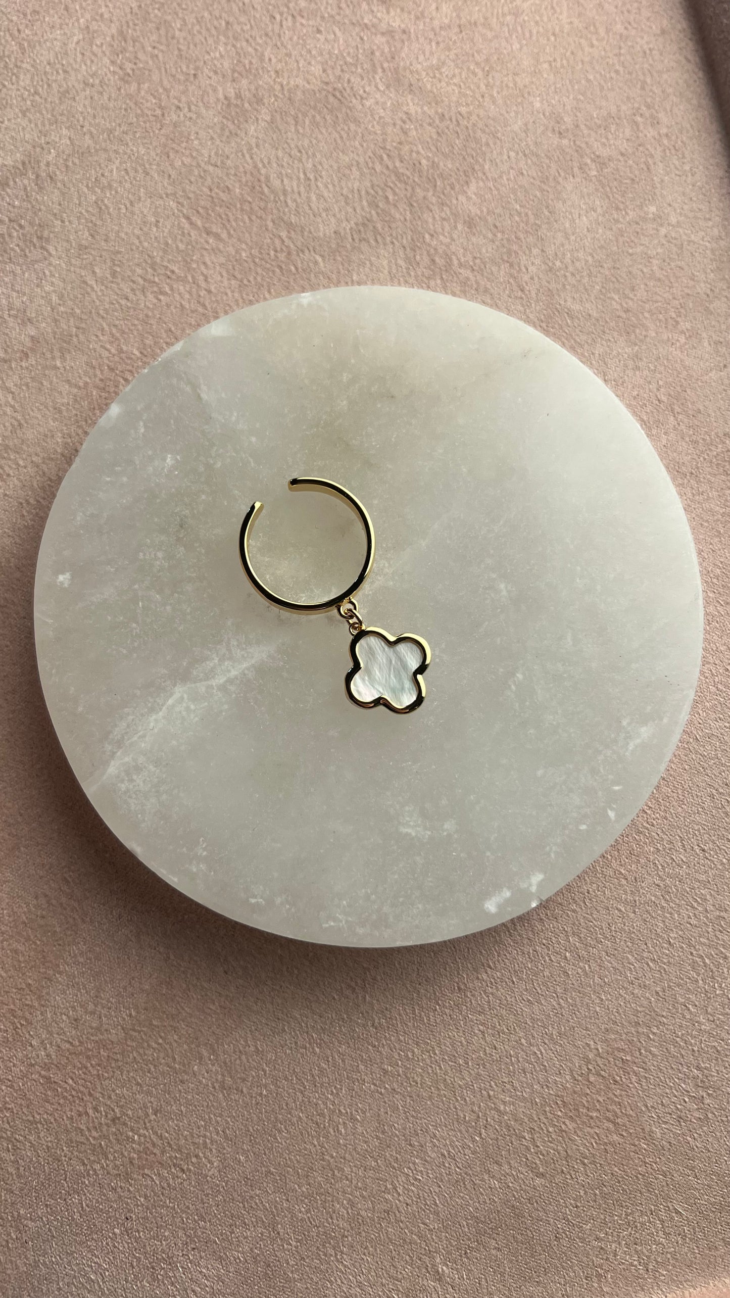 Ring adjustable size gold with clover pendant. Gift for her