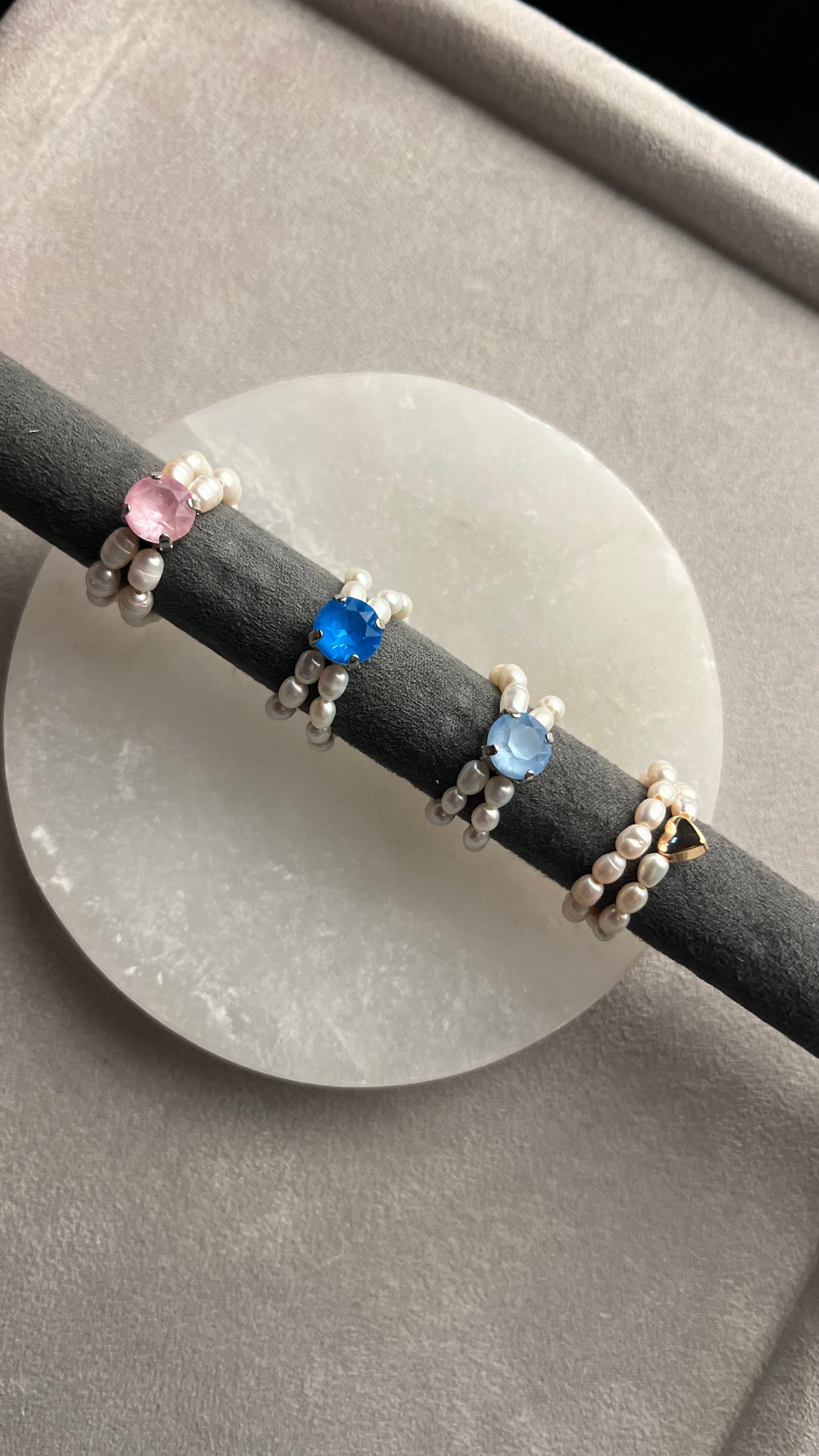 Pearl ring with light pink crystal. Gift for her