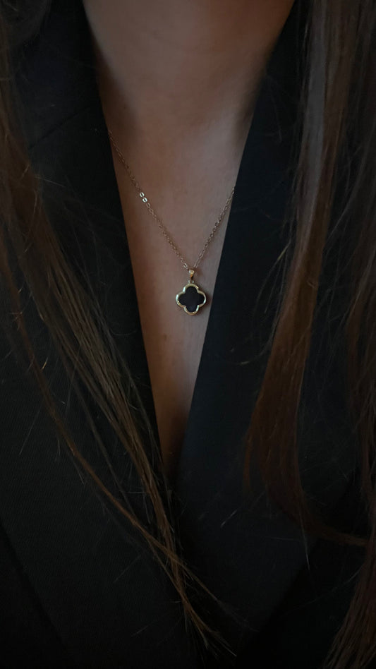 Necklace made of thin chain and mother of pearl clover pendant. Gift for her