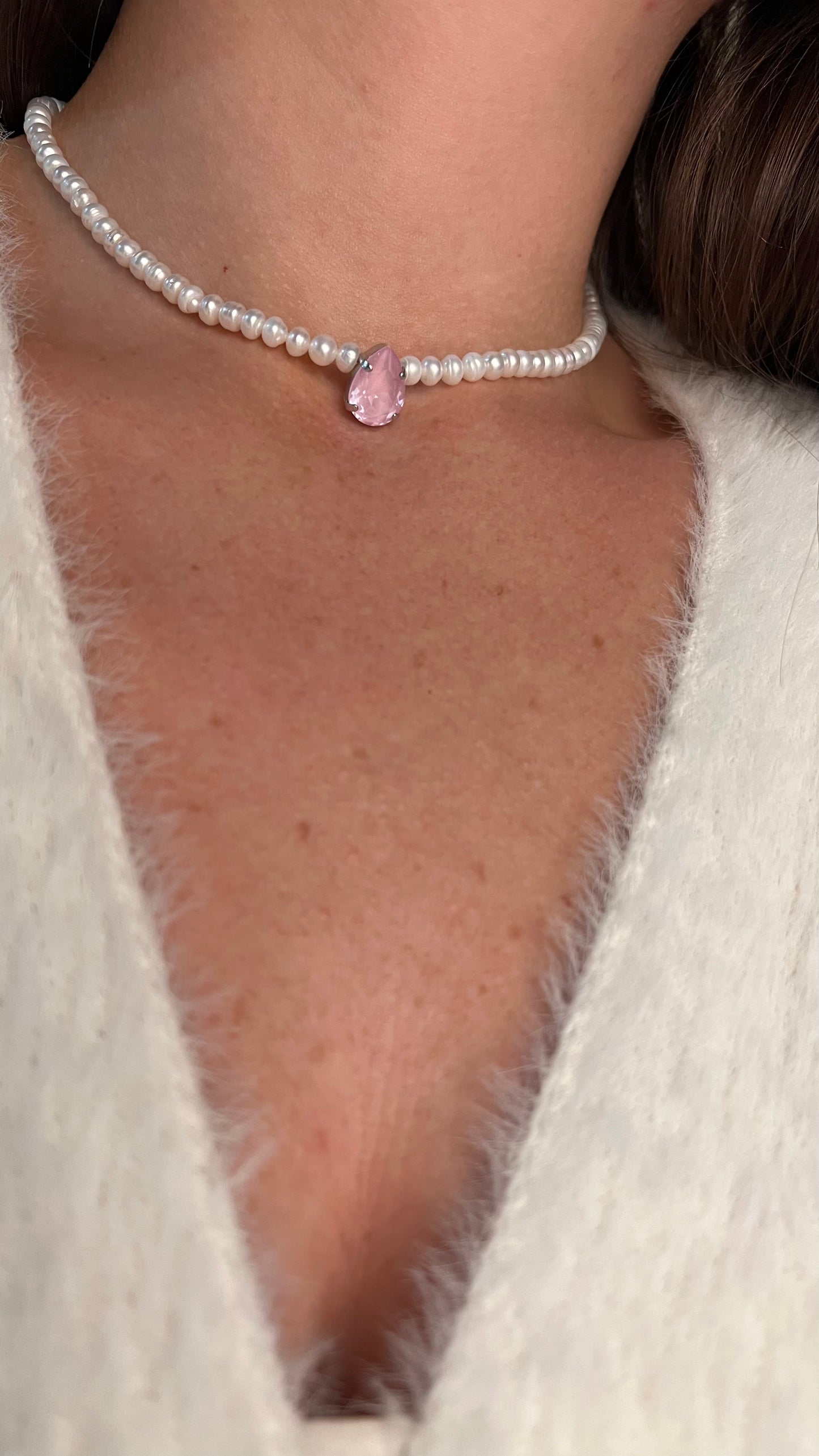 Necklace made of large pearls with crystal. Gift for her
